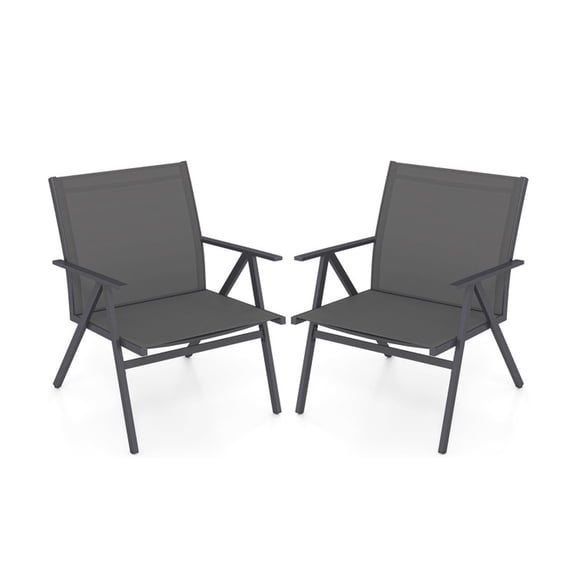 Biotree Outdoor Dining Chairs Set of 2 Stackable Patio Chairs with Breathable Mesh Fabric and Metal Frame for Garden Backyard Porch and Deck, Gray