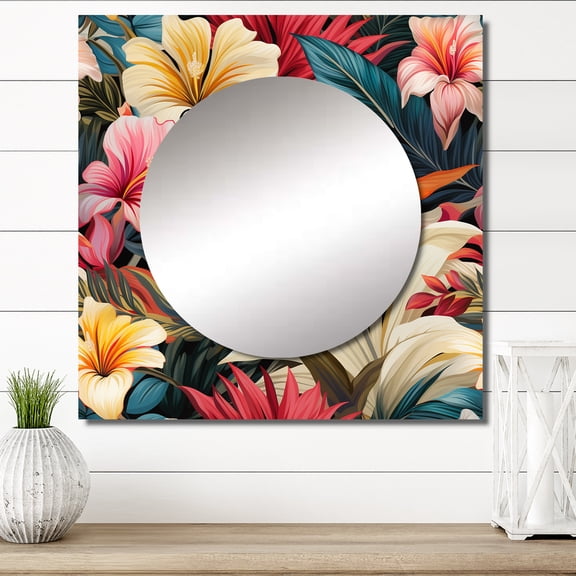 Designart "Urban Tropical Essence" 0 Square Mirror For Wall Decor - Large Multicolor Square Mirror Printed Wall Decor - Bohemian Square Living Room Mirror