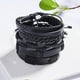thumbnail image 4 of Pulsera trenzada de cuero PU Hugo estilo retro oda para hombre 5 piezas negro, 4 of 10