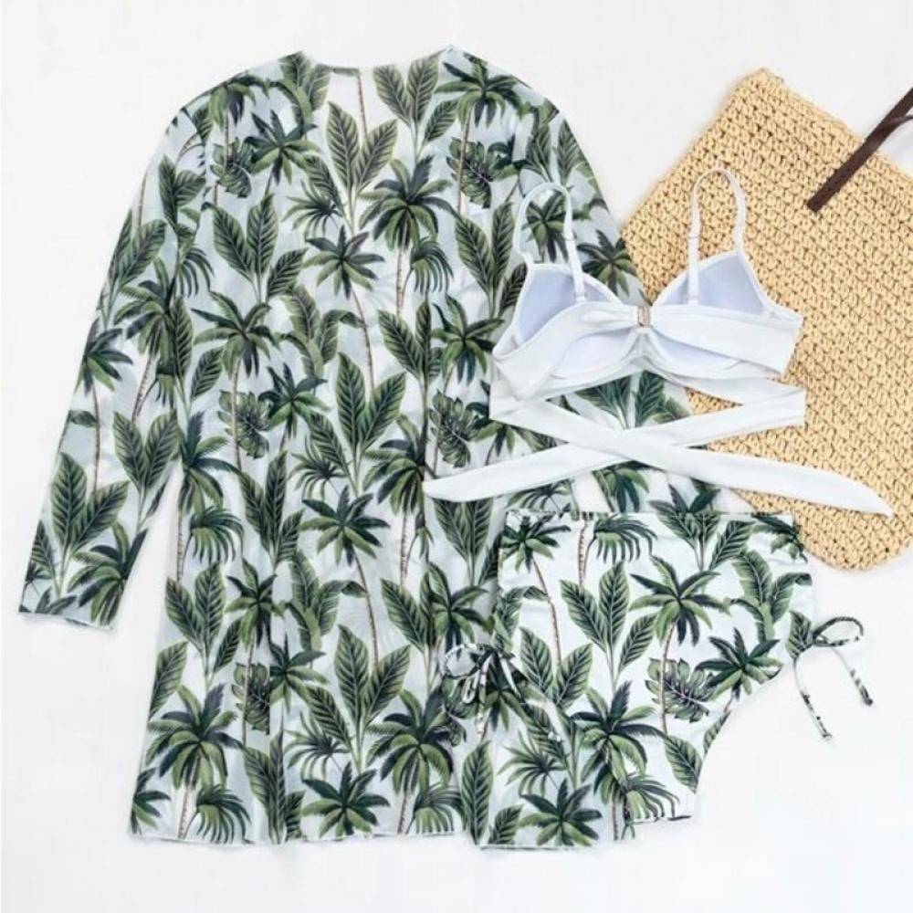 2021 Bikini Women Swimsuit 3 Piece High Waisted Swimsuit with Cover Ups Printed Bikini Bathing Suits Floral Triangle High Waist Bikini