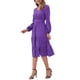 thumbnail image 4 of Vestido V de cuello en V Inspire Chic para mujer, con mangas de linterna, volantes, estilo A, elegante, casual, midi, color púrpura, 4 of 6