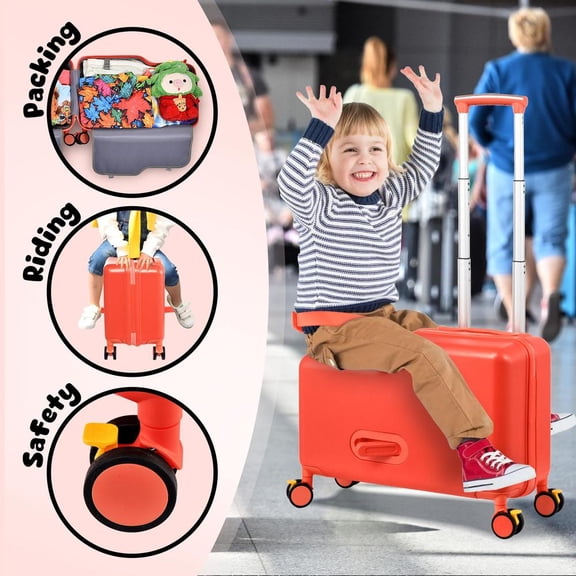 Kids Ride-on Luggage with Spinner Wheels Suitcase, Kid's Ride-On Suitcase Help Your Child Relax, Carry On Trolley Luggage with Password Lock (20 inches)