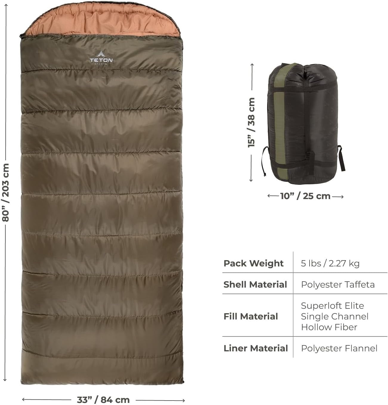 Teton Celsius Regular, 25F, 20F, 0F Degree Sleeping Bags, All Weather Bag for Adults and Kids, Camping Made Easy Warm, Travel Sack Included