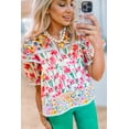 thumbnail image 2 of Women's Pink Floral Print Blouse with Striped Detail and Split Neck - [ZhiHiMeRi] | (US 12-14)L, 2 of 11