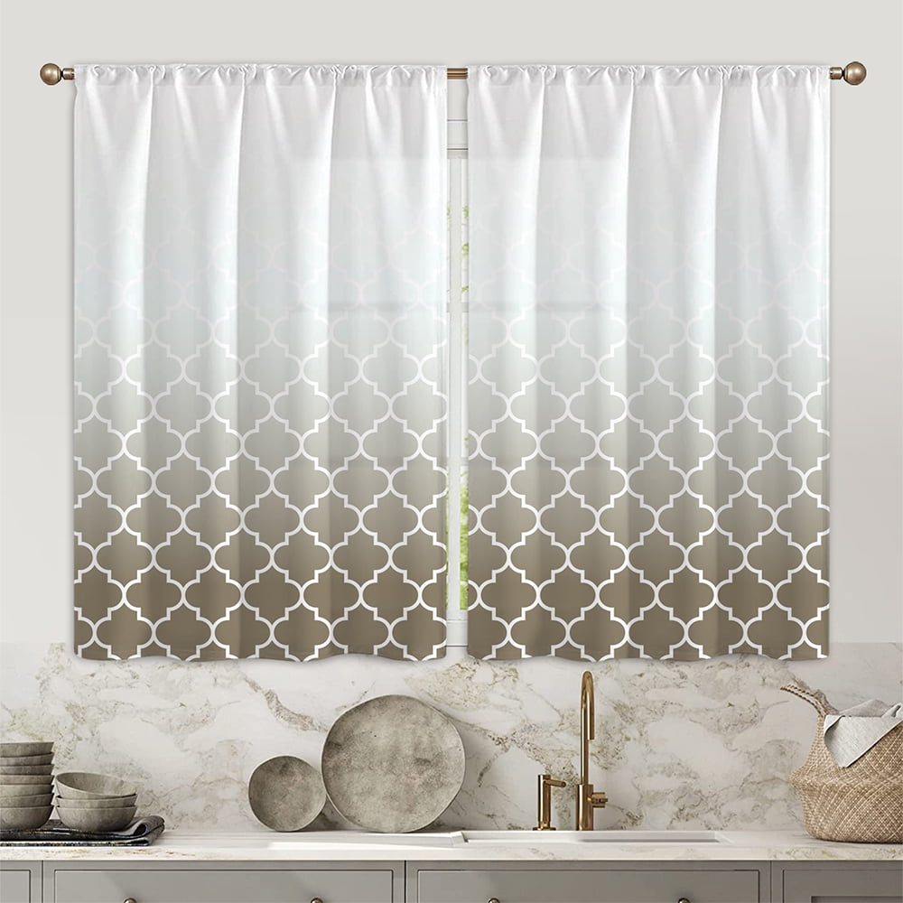 Goory Kitchen Curtains Geometry Rod Pocket Window Curtain Luxury Home