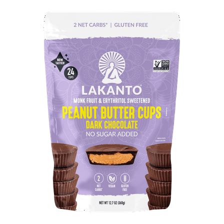 Lakanto Sugar Free Chocolate Peanut Butter Cups - Sweetened with Monk Fruit, On the Go, Gluten Free, Vegan, Keto Diet Friendly, 2g Net Carbs, Cocoa Butter, Nut Butter, Cacao (24 Cups - Pack of 1)