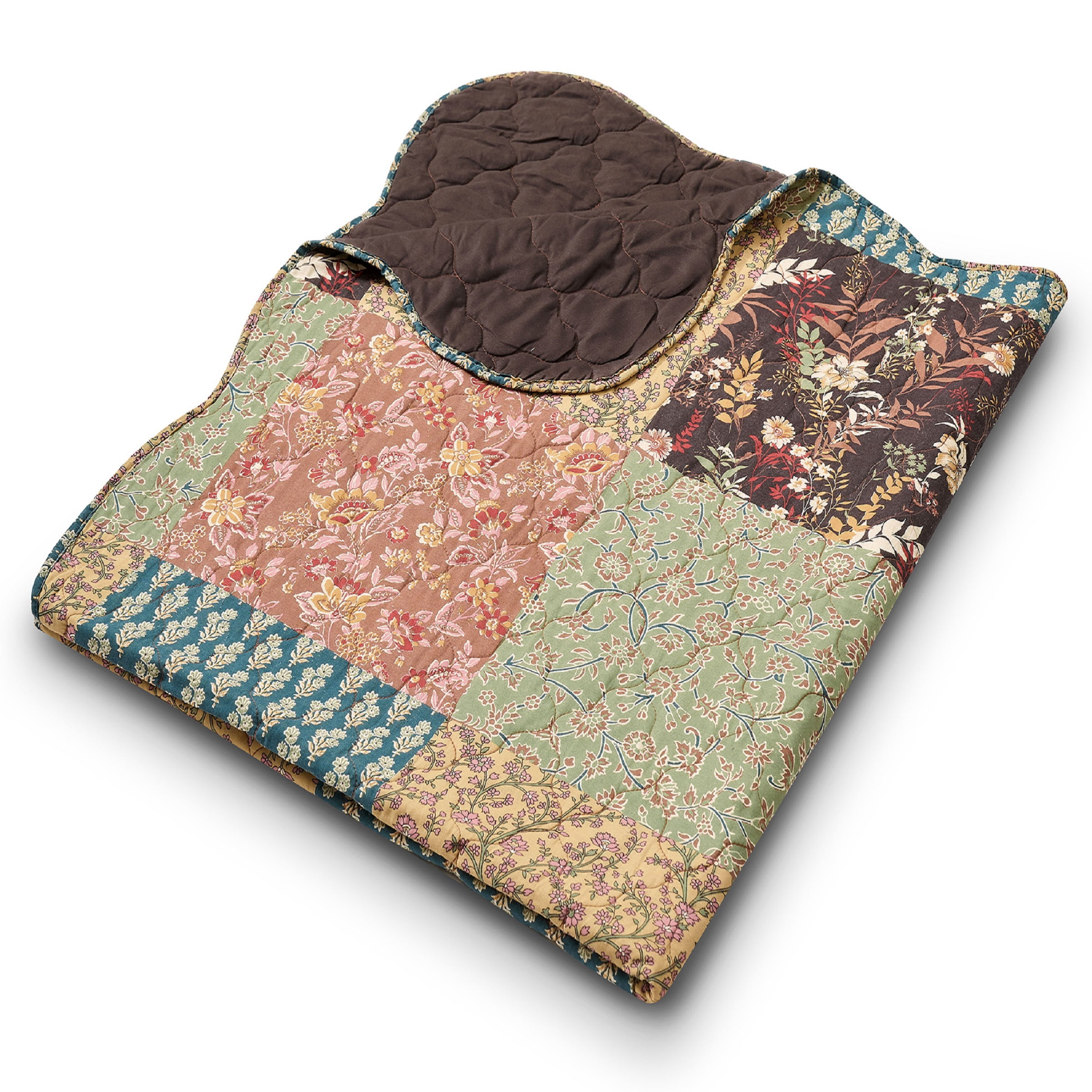 Greenland Home Fashions Hazel Cotton-Rich Floral Patchwork Print Quilted Throw Blanket, for All Ages