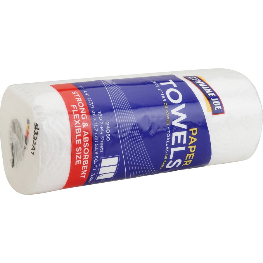 Genuine Joe Paper Towels - 2 Ply - 11" X 4.40" - 160 Sheets/roll - White - Flexible, Perforated, Absorbent, Soft - For Kitchen, Multipurpose - 30 / Carton