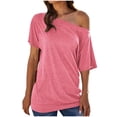 thumbnail image 2 of Fiudx Camisetas para Mujer Primavera/Verano Nueva Camiseta con Bolsillo y Hombros Descubiertos Camiseta con Hombros Inclinados y Bolsillo de Color Sólido, 2 of 7