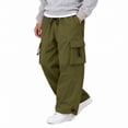 thumbnail image 5 of Men's Cargo Casual Pants Drawstring Elastic Waist Straight Leg Trousers Lightweight Trendy Loose Fit Pants with Pockets Army Green 2XL, 5 of 5