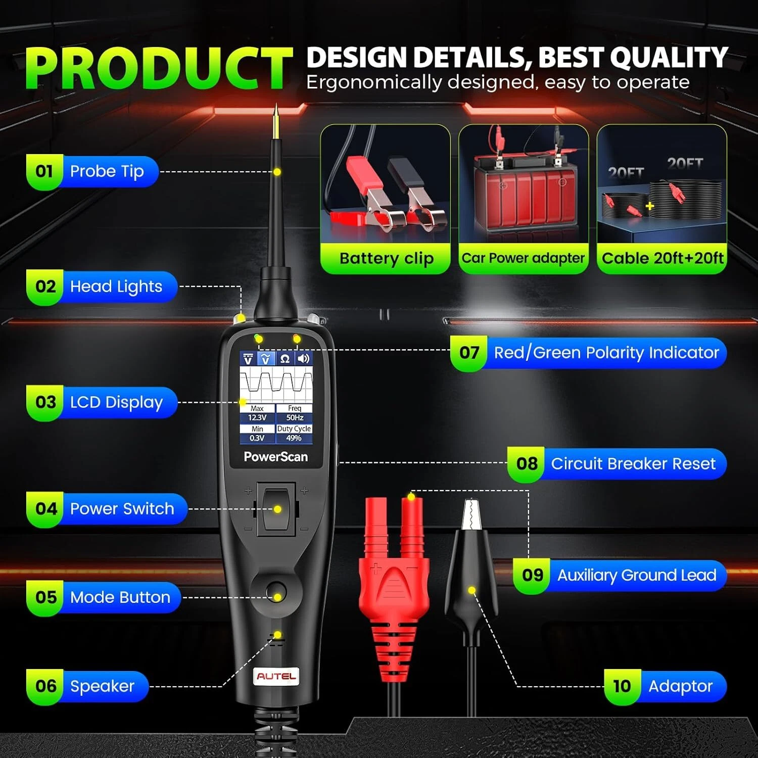Autel PowerScan PS100 Power Circuit Probe Kit, 2026 Advanced Electrical Wire Tracer Circuit Relay Tester, Breaker Short Finder Tool, Activate Component Check Ground, Read AC DC Resistance, 40ft Cable