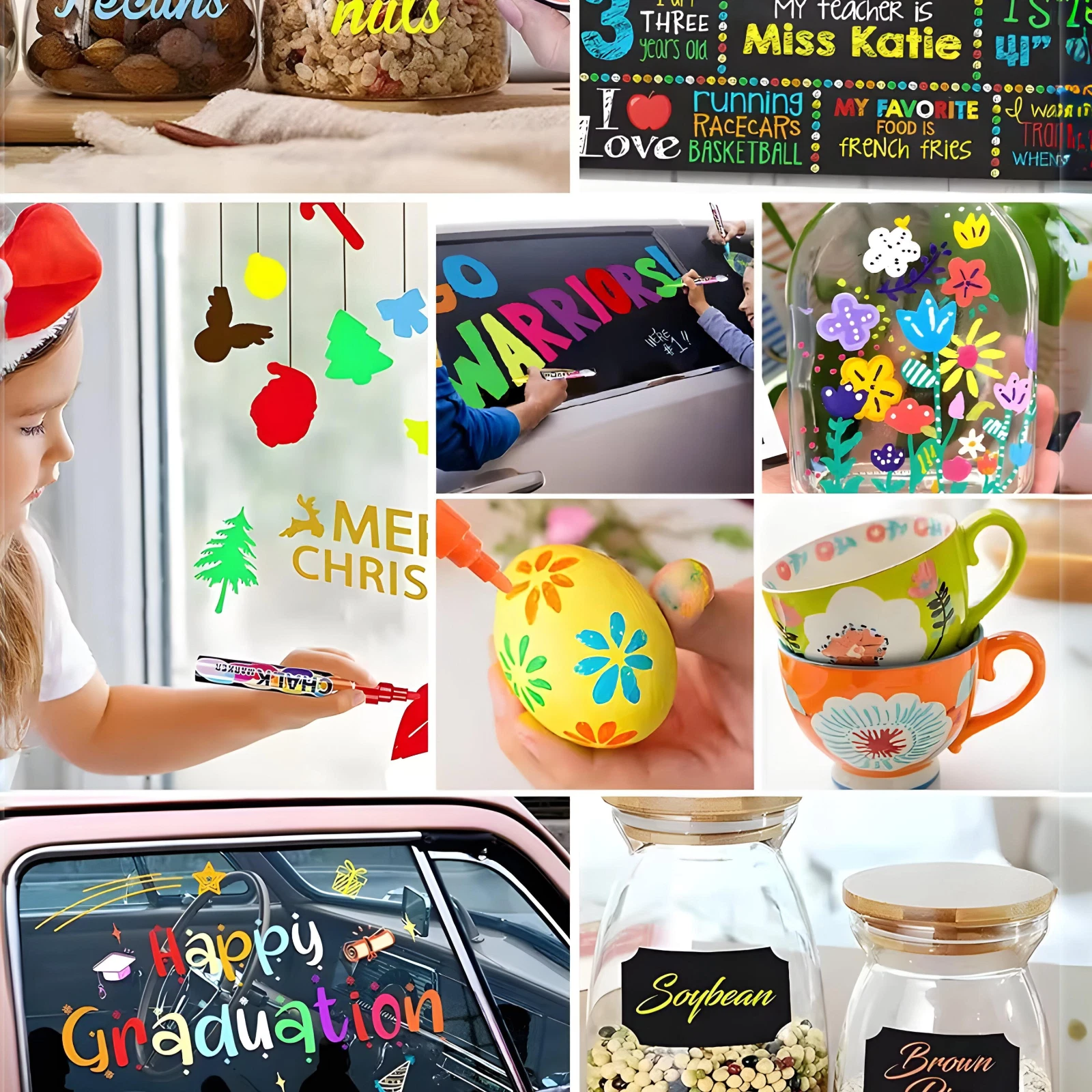 Marcadores de tiza líquida - 24 colores lavables y borrables en seco para pizarra, letreros, ventanas de vidrio, decoración de graduación, manualidades DIY - marcadores borrables para ventanas de autos 5