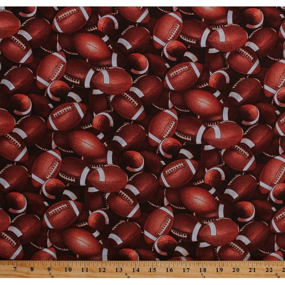 Cotton Football Packed Footballs Balls Sports Brown Cotton Fabric Print by the Yard (130brown)