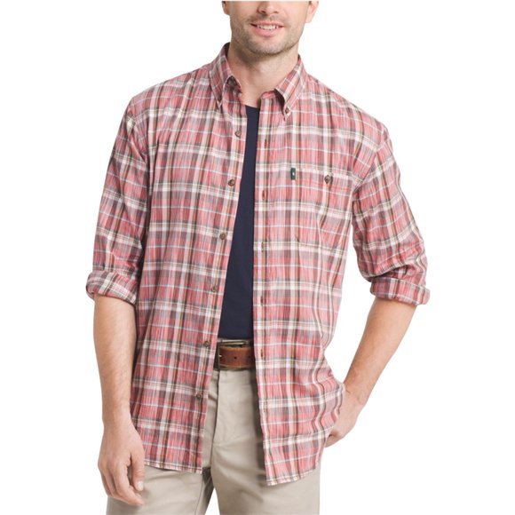GH Bass & Co. Madawaska Trail - Camiseta con botones para hombre, color rojo, mediano