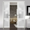 thumbnail image 3 of French Double Pocket Doors with Frosted Glass | Lucia 2552 White Silk | Kit Trims Rail Hardware | Solid Wood Interior Pantry Kitchen Bedroom Sliding Closet Sturdy Door, 3 of 6