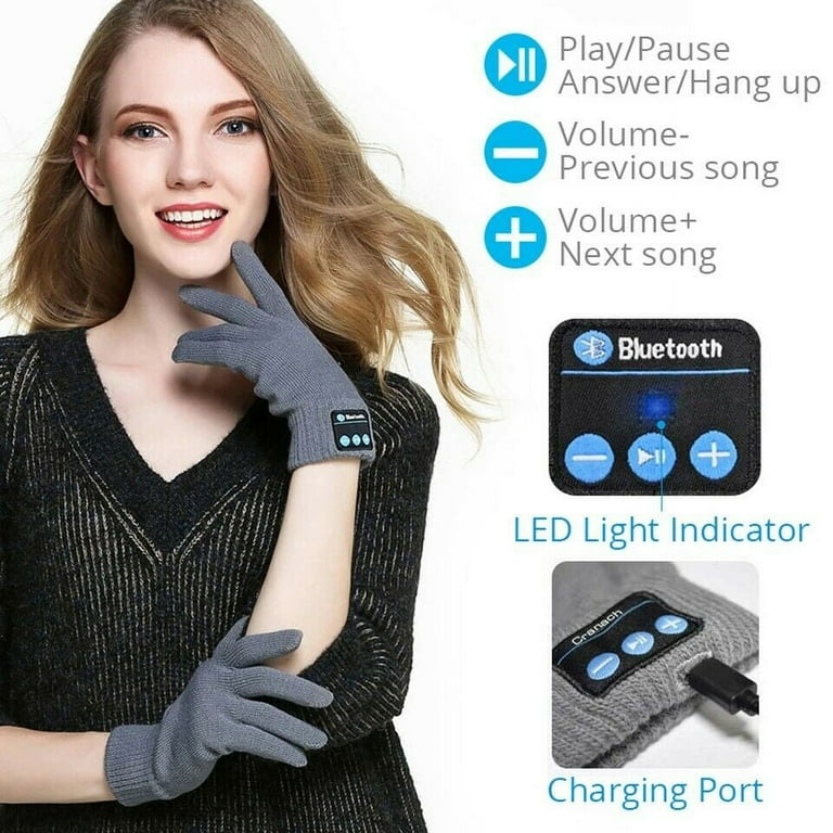 HESHENG Bluetooth Gloves Winter Warm Mittens Phone Call Music