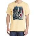 thumbnail image 2 of Wild Bobby, Howling Wolves into The Night Sky with Stars and Stripes, Animal Lover, Garment-Dyed Washed Look Short Sleeve T-Shirt, Banana, X-Large, 2 of 3