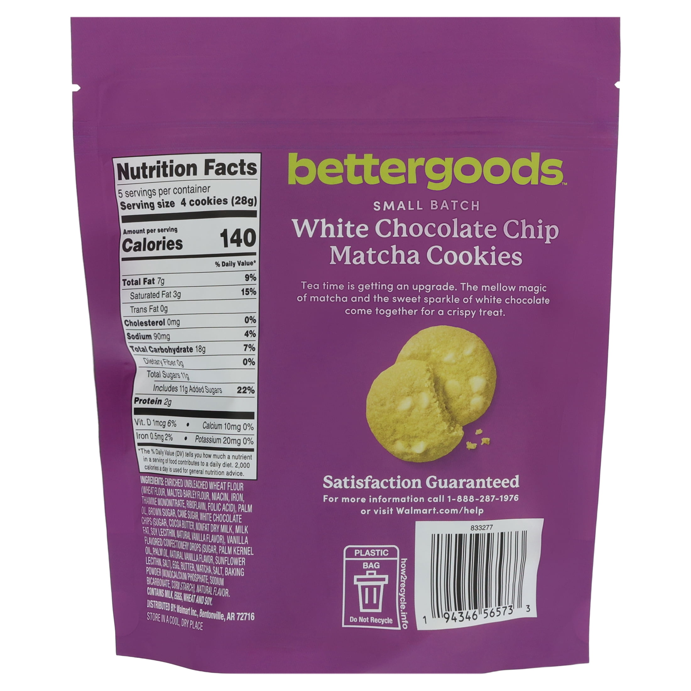 bettergoods White Chocolate Chip Matcha Cookies, 5 oz