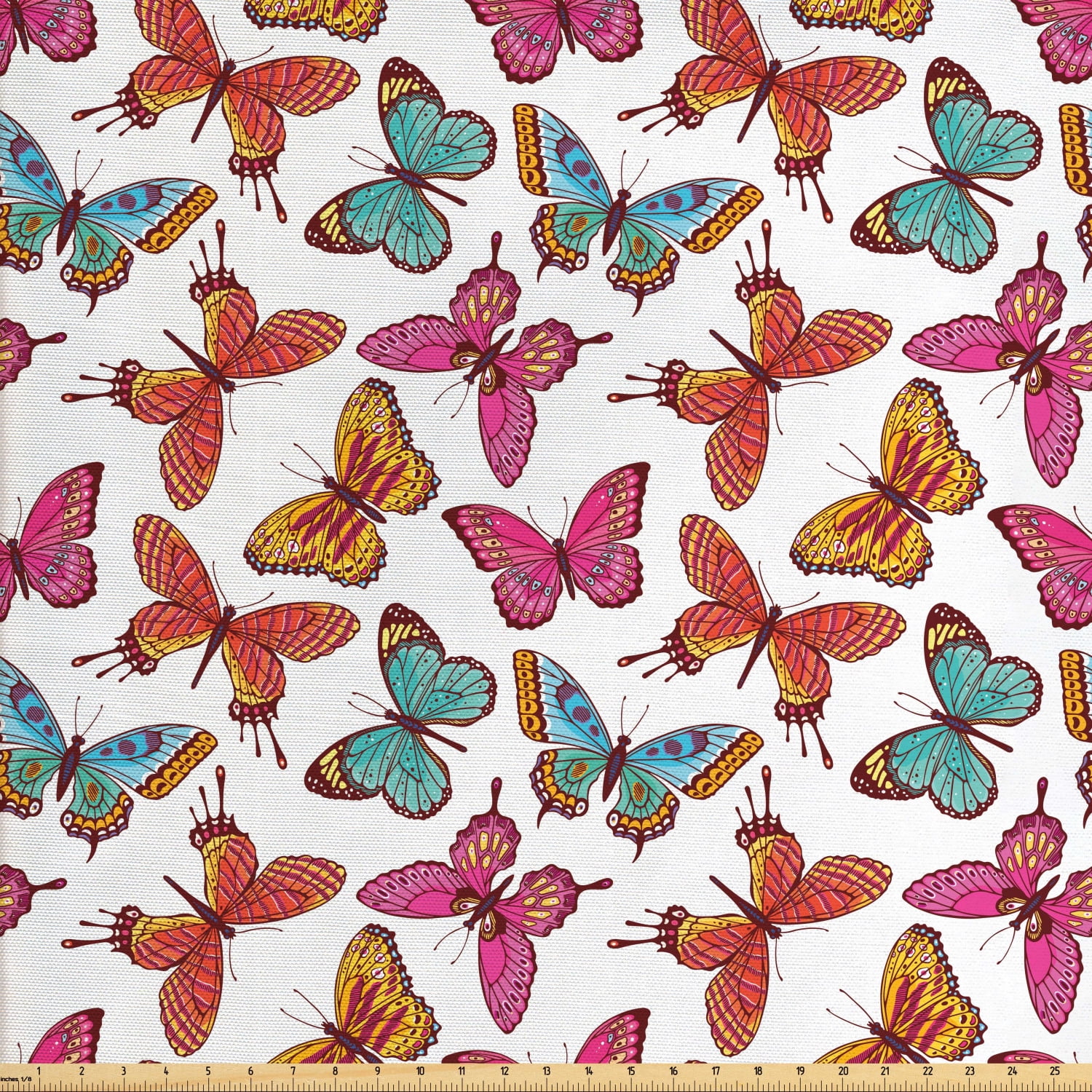 Butterflies Fabric by The Yard, Feminine Flying Insects in Summer
