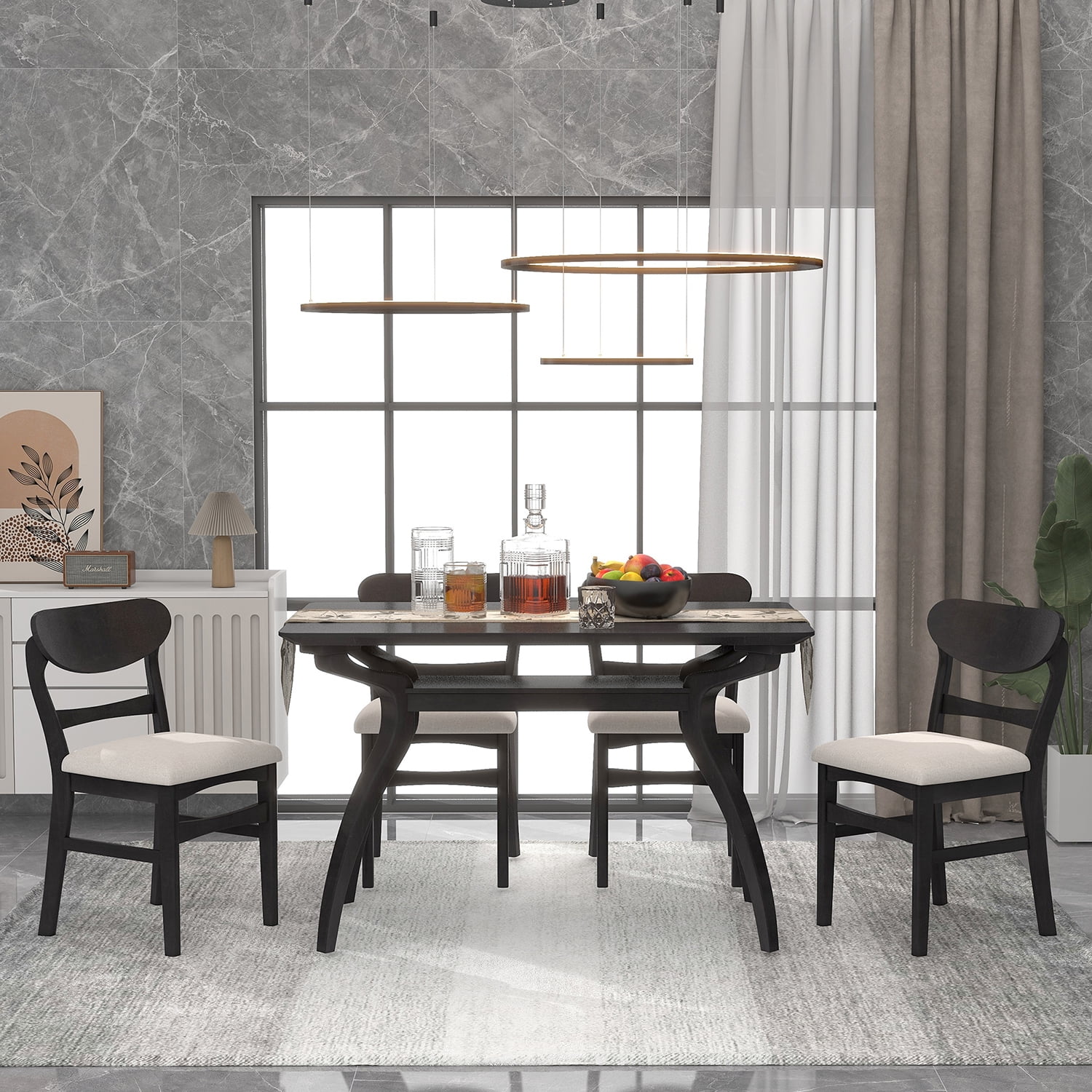Kadyn 5-Piece Dining Table Set, Solid Wood Dining Set with MDF Board Tabletop and 4 Upholstered Chairs, Kitchen Table and Chairs Set for Dining Room, Espresso Kadyn 5-Piece Dining Table Set, Solid Wood Dining Set with MDF Board Tabletop and 4 Upholstered Chairs, Kitchen Table and Chairs Set for Dining Room, Espresso