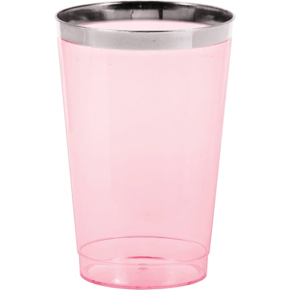 Silver Rimmed Pink Plastic Glass