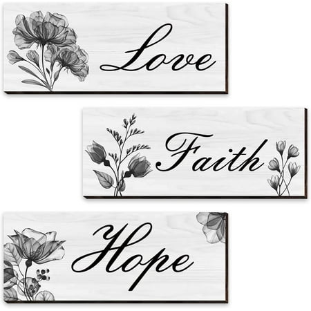 CELIVESGG 3 Pieces Bathroom Wall Decor, Black/White, Flower Wall Art Wooden Hanging for Gallery Walls or Home Decoration
