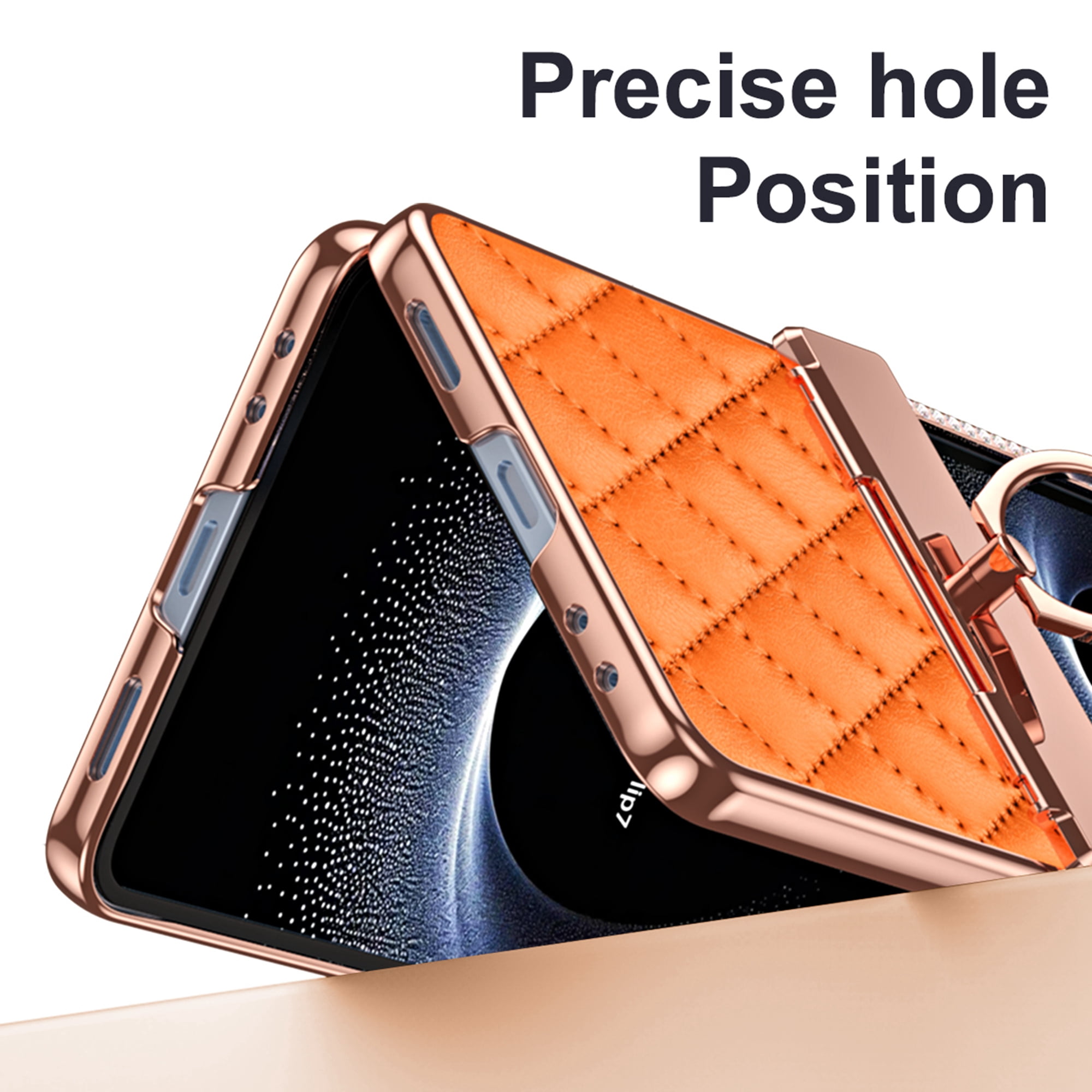 Dteck Diamond Case for Samsung Galaxy Z Flip 7 with Hinge Protection and Ring Holder, Luxury Sparkly Plating Shockproof Phone Cover with Screen Protector for Galaxy Z Flip 7,Orange