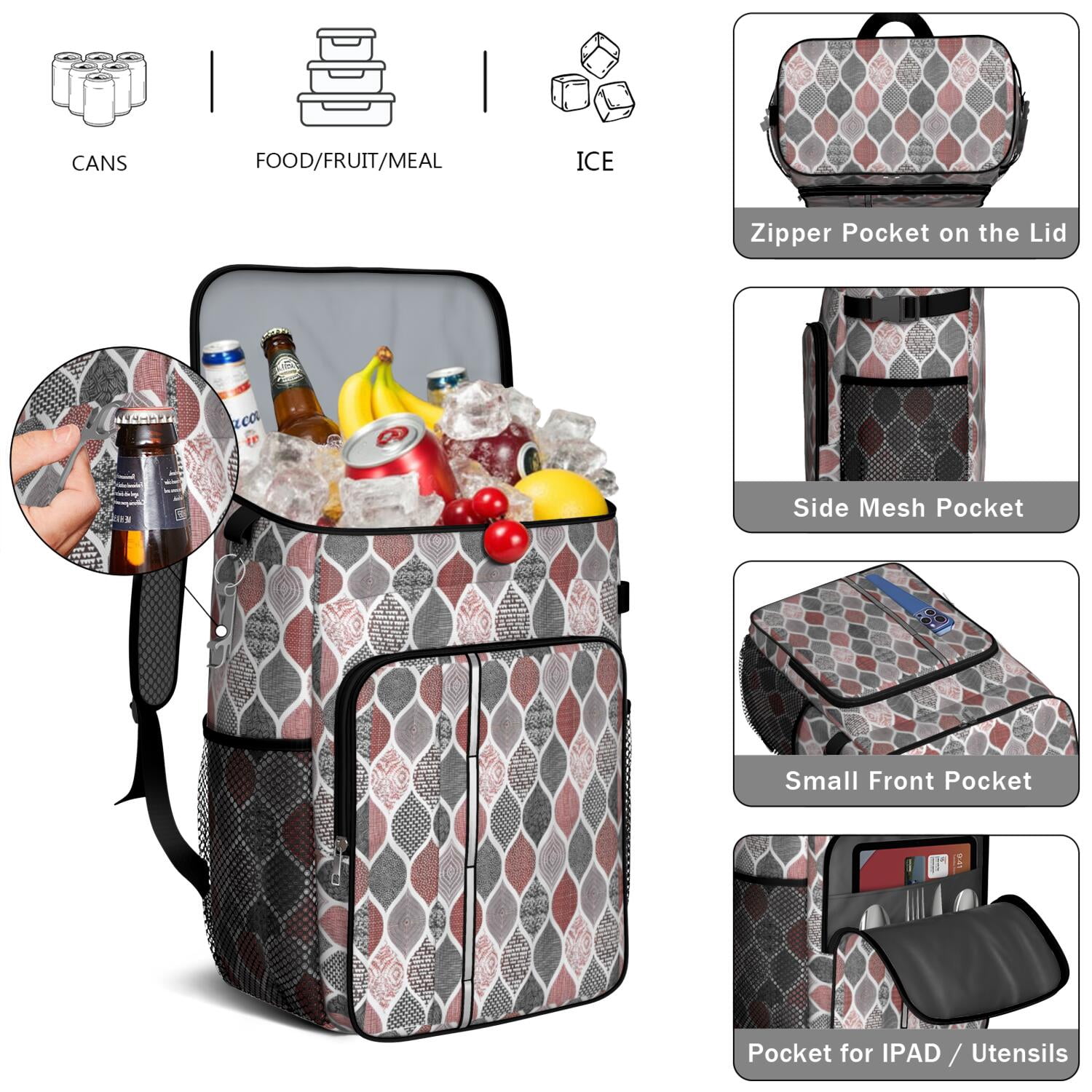 Travel Cooler Bag - Boho Bohemia Flower Camping Beer Cooler Backpack with Bottle Opener- Waterproof Insulated Picnic Backpacks - Cooler Bag for Beach
