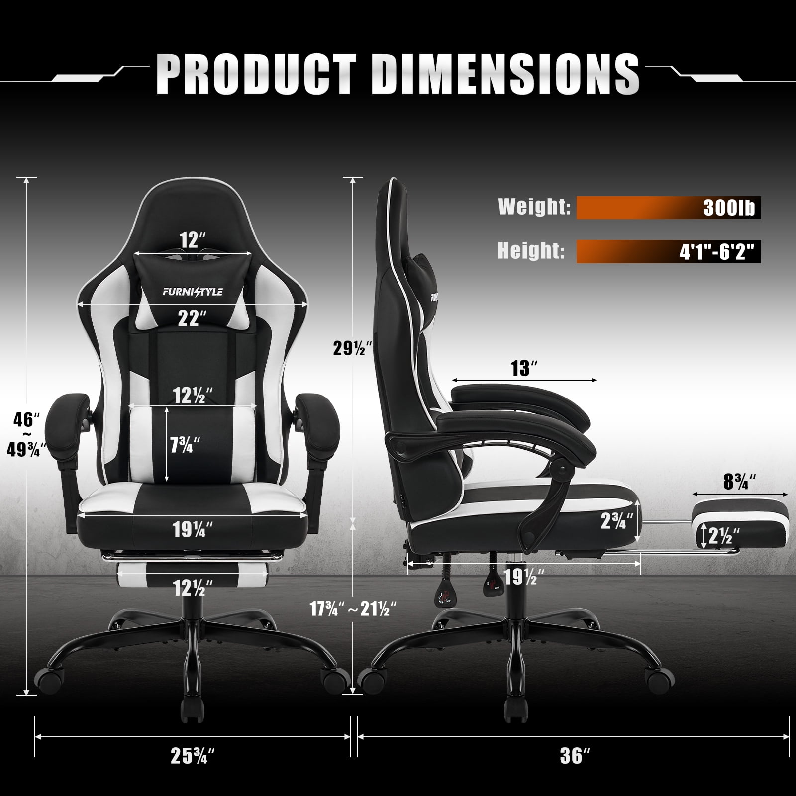Gaming Chair, Video Game Chair with Headrest and Lumbar Support,High Back Ergonomic Computer Chair with Footrest,Swivel Desk Office Chair, Black