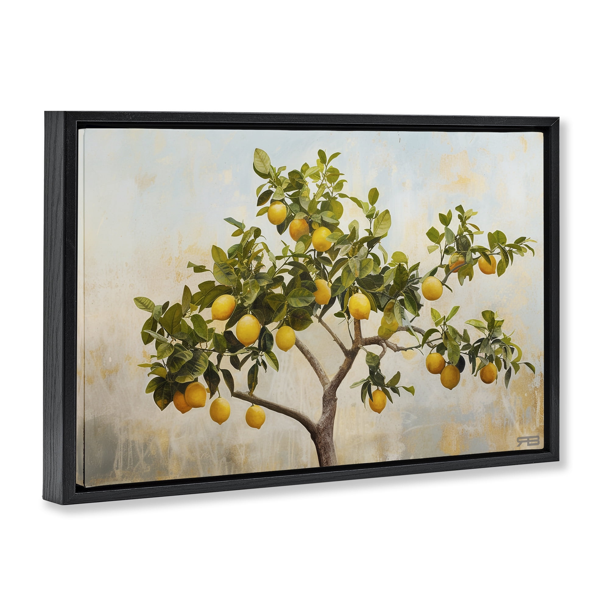 Stupell Industries Lemon Tree Branches Food & Beverage Painting Black Floater Framed Canvas Art Print Wall Art, 25 x 17