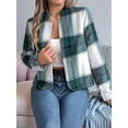 thumbnail image 6 of Women'S Cropped Plaid Shacket Jacket Button Down Long Sleeve Shirts Tops Green M, 6 of 7