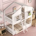 thumbnail image 4 of Bellemave House Bunk Bed Twin Over Twin, Wood Floor Bunk Bed Frame with Roof,Window Box & Small Door for Bedroom, White, 4 of 12