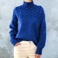 thumbnail image 2 of UJNDER Solid Color Cable Knit Round Neck High Neck Long Sleeve Sweater for Women Fashion Pullover Blue L, 2 of 4