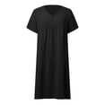thumbnail image 4 of Kcodviy Robe Femme Décontractée Robe Unie pour l'Été Couleur Manches Courtes V Robe Midi d'Été pour Femmes Col Couture Robe Ample, 4 of 5
