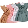 thumbnail image 3 of Girl?s Summer Pleated Fly Sleeve Dress Fresh Solid Color Bow Backless Children A-line Princess Dress, 3 of 6