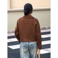 thumbnail image 6 of Womens Faux Suede Leather Jackets Casual Cropped Coats Vintage Button Down Shackets Brown XL, 6 of 7