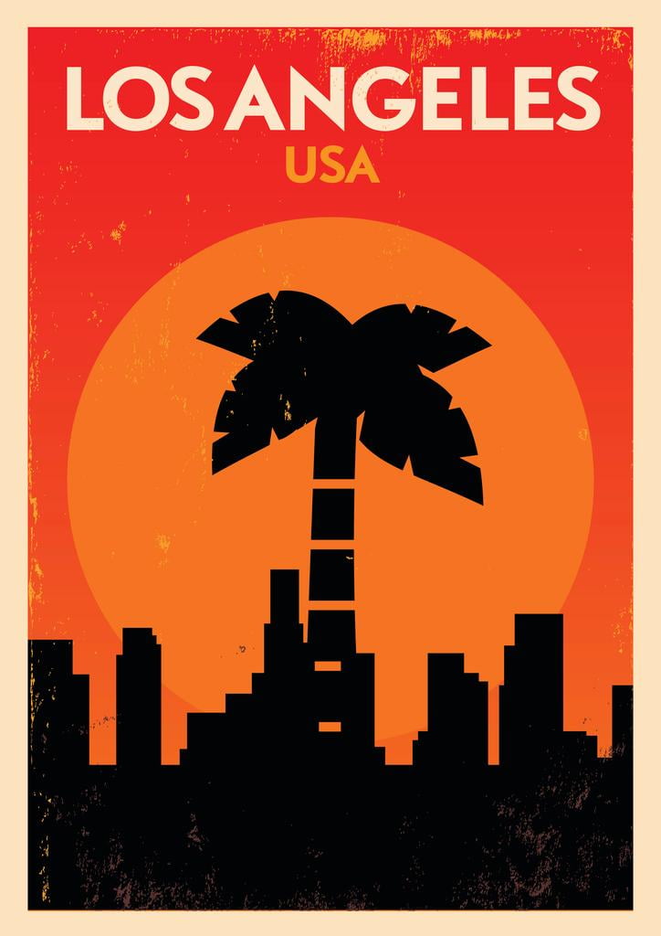 Los Angeles California USA Skyline Palm Tree Retro Travel Cool Wall