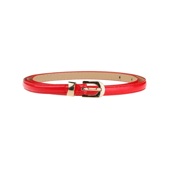 INSPIRE CHIC Women Skinny PU Leather Belt, Thin Waist Belts with Gold Metal Buckle Red