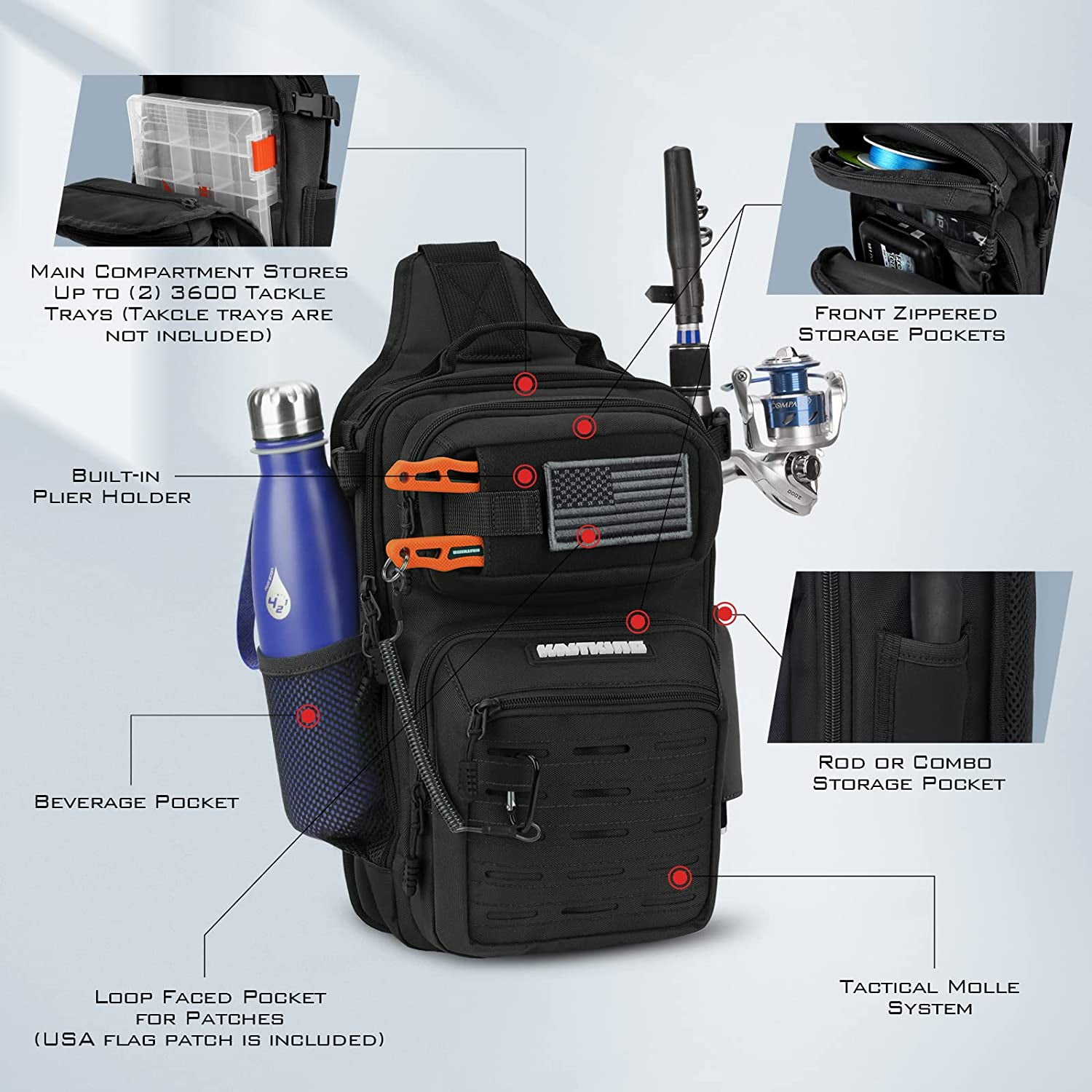 KastKing Tactical Sling Tackle Bag-Lightweight Fishing Backpack Storge Fishing Gear and Equipment,Gift for Men- BlowBak