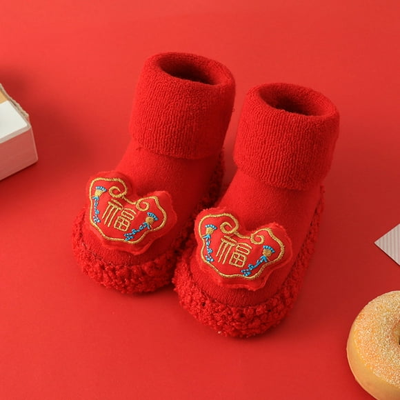 NOKIO Children’s Chinese New Year Sock Shoes for Autumn Winter, Boys Girls Non-Sli𝗉 Lightweight Flat Sole Warm Cozy Cartoon Tiger Rabbit Animal Pattern