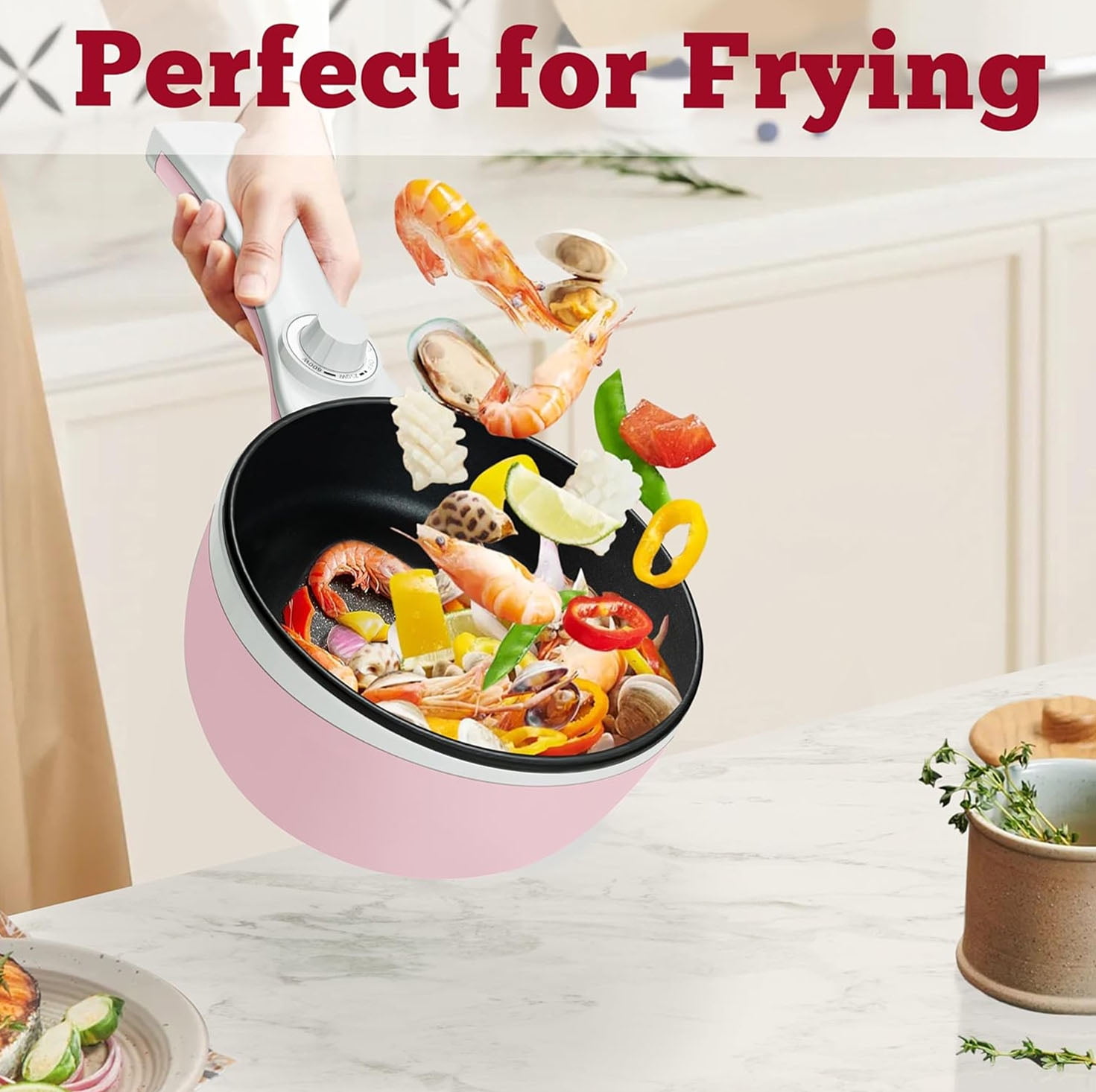 1.8L Non-Stick Electric Hot Pot with Steamer, Ramen Cooker with Dual Power Control Mini Hot Pot for Pasta, Dumplings, Soup, Steak, (Rotary Switch) Blue