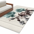 thumbnail image 6 of Teal Blue Floral Area Rug 4x6 Washable Rug Non Slip Vintage Rustic Botanical Beige Wooden Large Area Rug Indoor Floor Carpet for Entryway Bedroom Kitchen Living Room Home Office Dining Room Nursery, 6 of 8