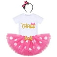 thumbnail image 2 of IBTOM CASTLE Toddler Girls 3rd Birthday Outfit Polka Dots Romper Tutu Dress Mouse Headband Princess Skirt 3PCS Set for Photo Shoot 3 Years Hot Pink, 2 of 8