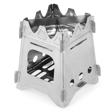 Outdoor Camping Stove Portable Folding Pocket Backpacking Wood Stove with Alcohol Tray for Camping Fishing