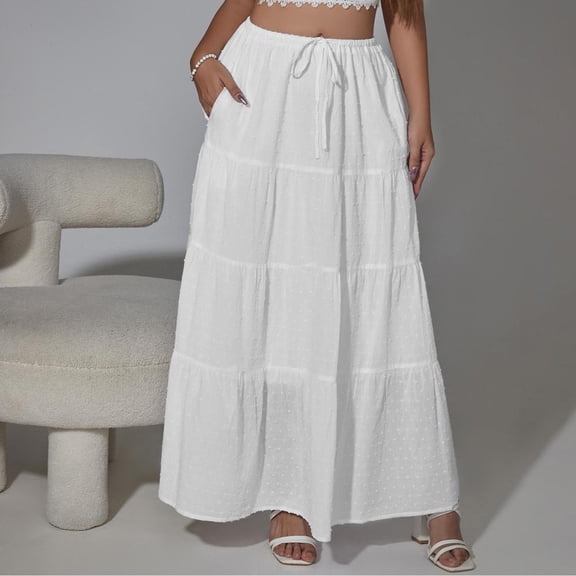 Bxsruta Womens Maxi Skirts Bohemian Tiered Flowy Long Skirt Casual High Waist Drawstring Skirts