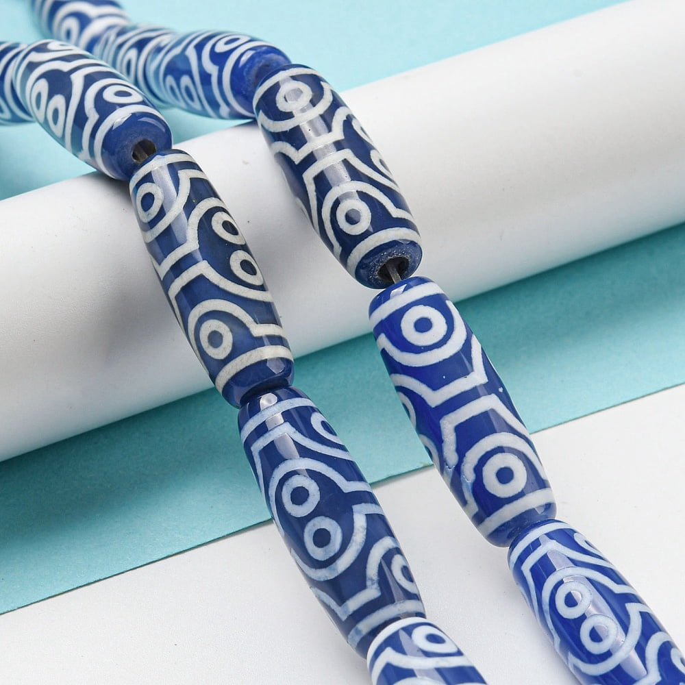 2strands Blue style dZi Beads Strands Dyed Agate Beads Strands Drum Shape Ring 29~30x10mm Hole: 1.4mm about 10pcs/strand 11.81 inch(30cm)