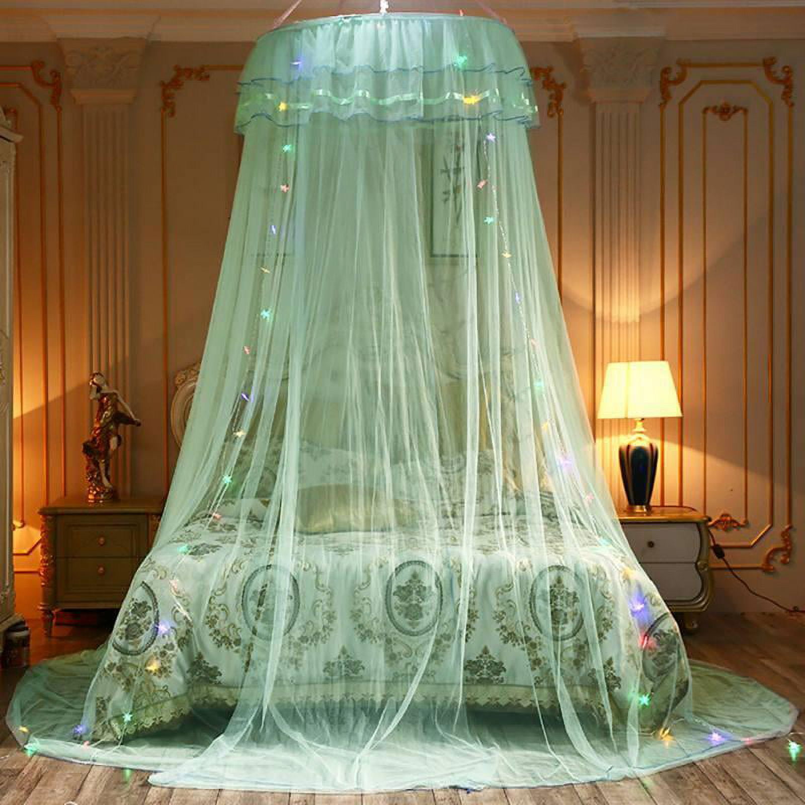Princess Bed Canopy Netting Mosquito Net, Round Hoop Lace Dome For Queen Size Beds, Green, Mosquito Net