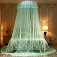 thumbnail image 3 of Hanging Canopy Bed Curtains Princess Bed Canopy Lace Mosquito Net with Led String Lights Luxurious Round Hoop Mosquito Net Suitable for Queen King Size Bed, Four Colors, 3 of 7