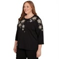 thumbnail image 3 of Alfred Dunner Womens Plus-Size Gold Floral Embroidered Three Quarter Sleeve Top, 3 of 4