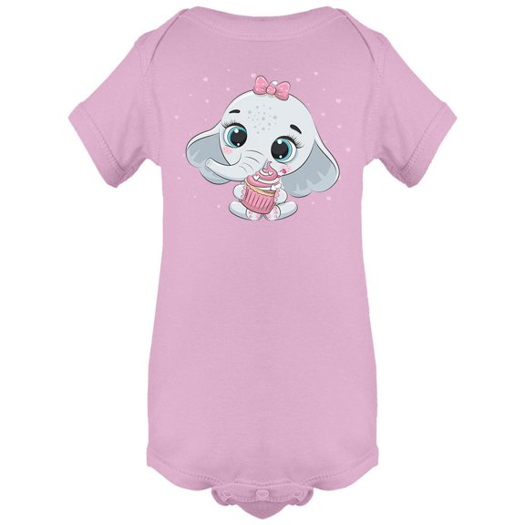 Cute Baby Elephant With Cupcake Bodysuit Infant -Image by Shutterstock,  18 Months